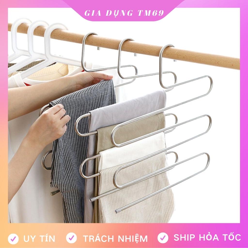 Móc Treo Quần Áo Đa Năng Inox Thông Minh Người Lớn 5 Tầng, Mắc Quần Áo Treo Đồ Khăn Cà Vạt Tiện Gọn