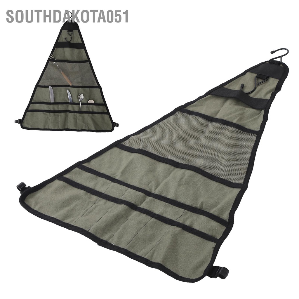 Southdakota051 Túi lưu trữ bộ đồ ăn có thể gập lại điều chỉnh được nhiều túi đựng dao kéo cho ba lô đi cắm trại BBQ Đi đường dài