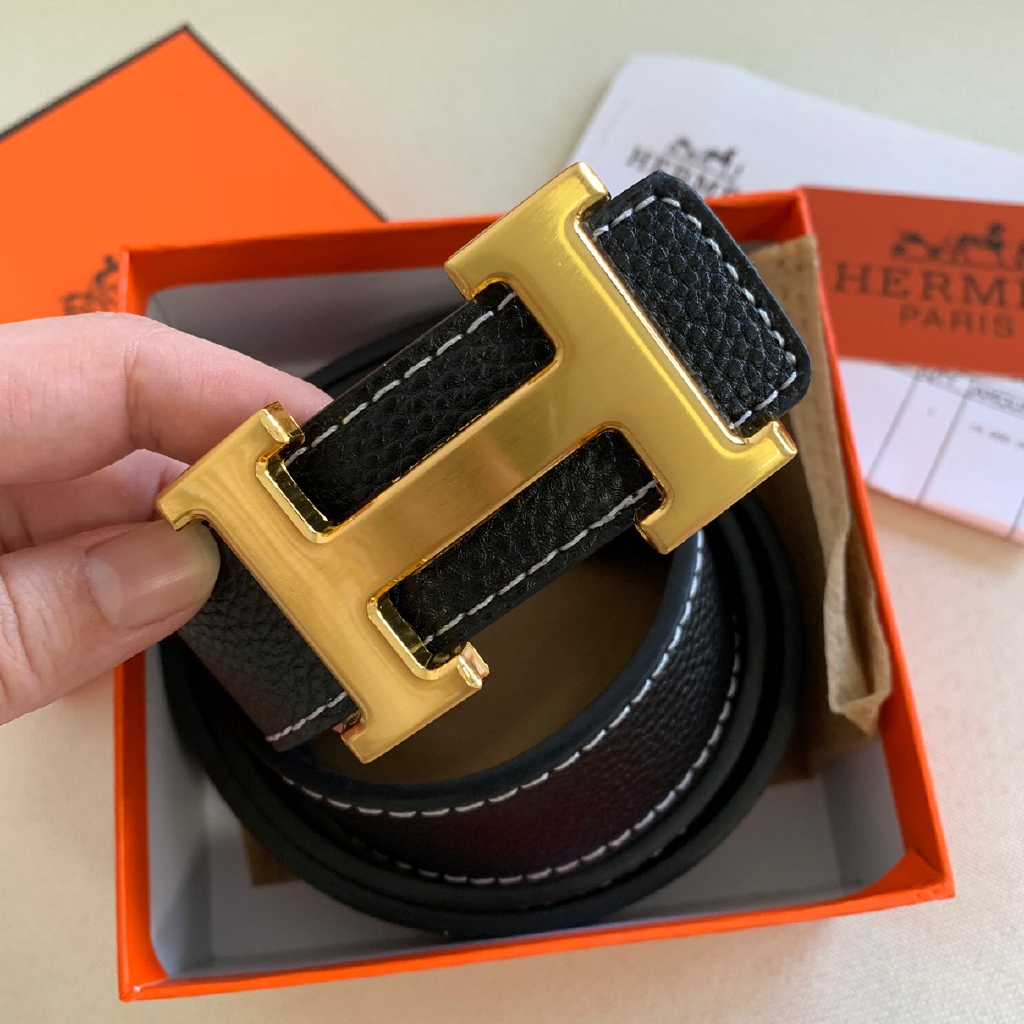 Herme Belt Thắt Lưng Da Khóa Kim Loại Mạ Vàng Sang Trọng Cho Nam Và Nữ