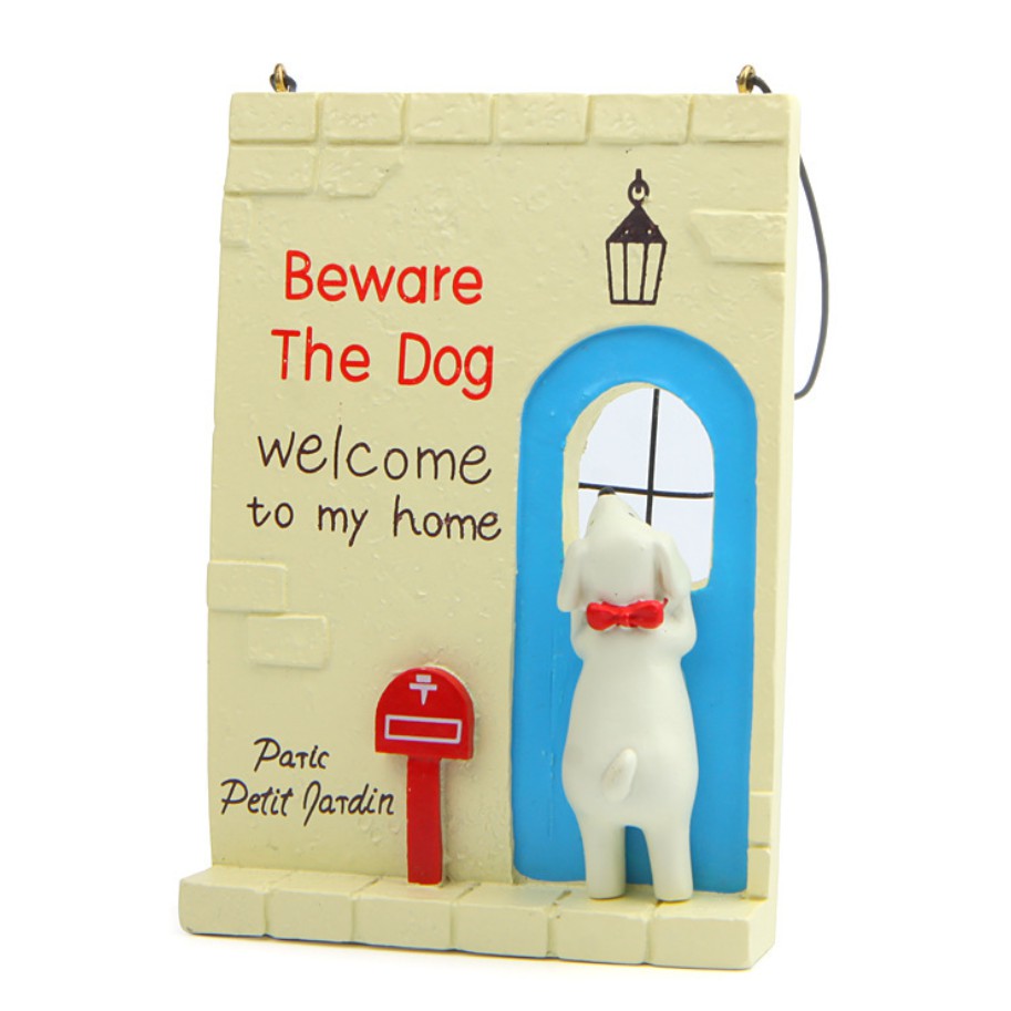 Biển treo cửa phòng hình chó bông trắng hoặc dùng trang trí tiểu cảnh, nhà búp bê