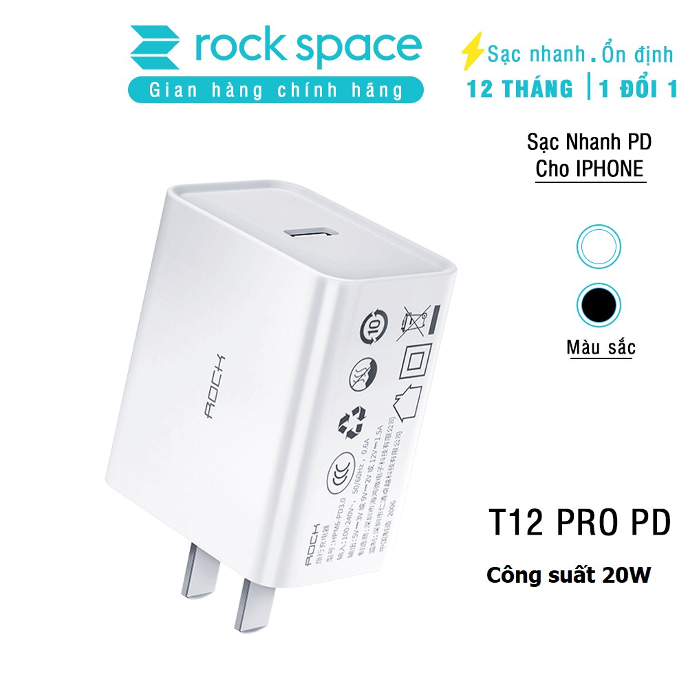 Củ sạc nhanh iphone 12 20W Rockspace T12pro sạc nhanh iphone chuẩn PD, cổng ra typeC bảo hành 1 đổi 1 trong 12 tháng