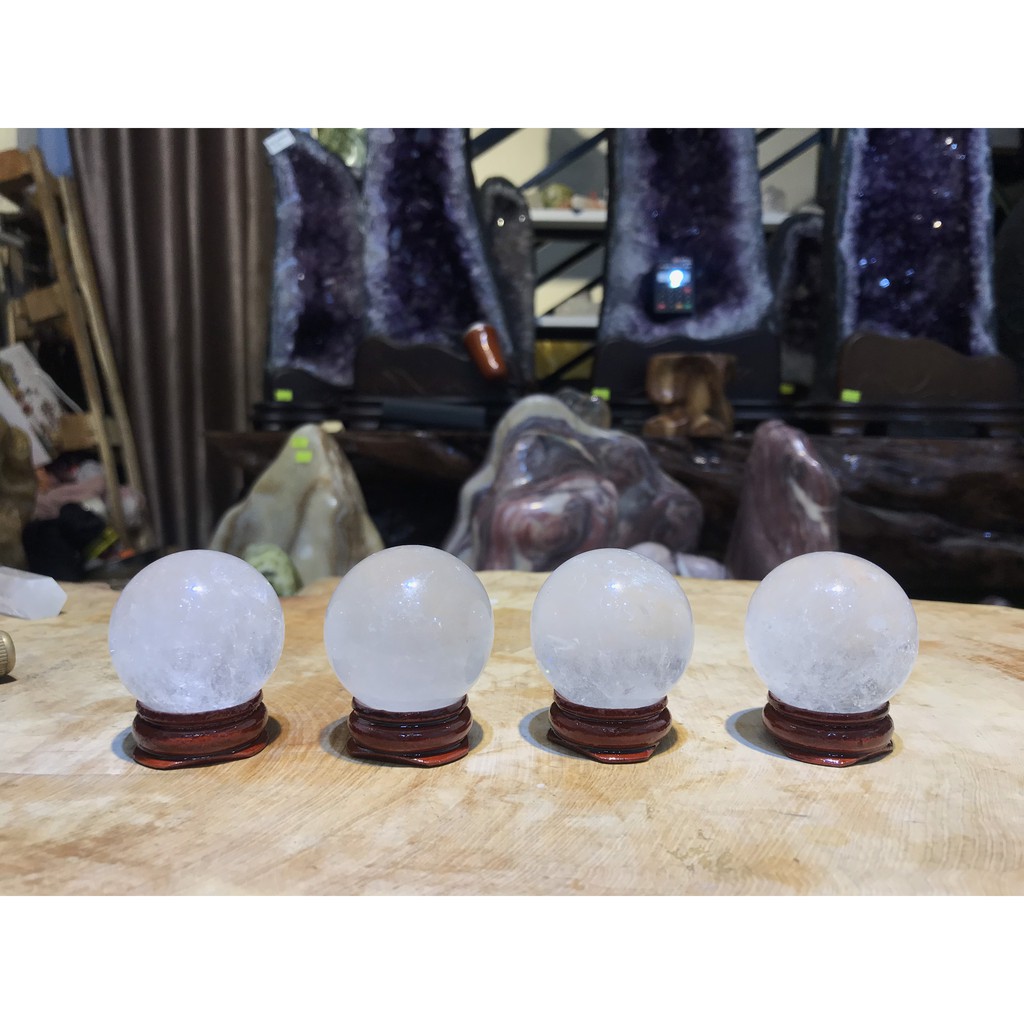 Bi cầu đá Thach Anh Trắng - bi cầu thanh tẩy, sưu tầm, SIZE 3.5-3.8 cm | CADA DECOR
