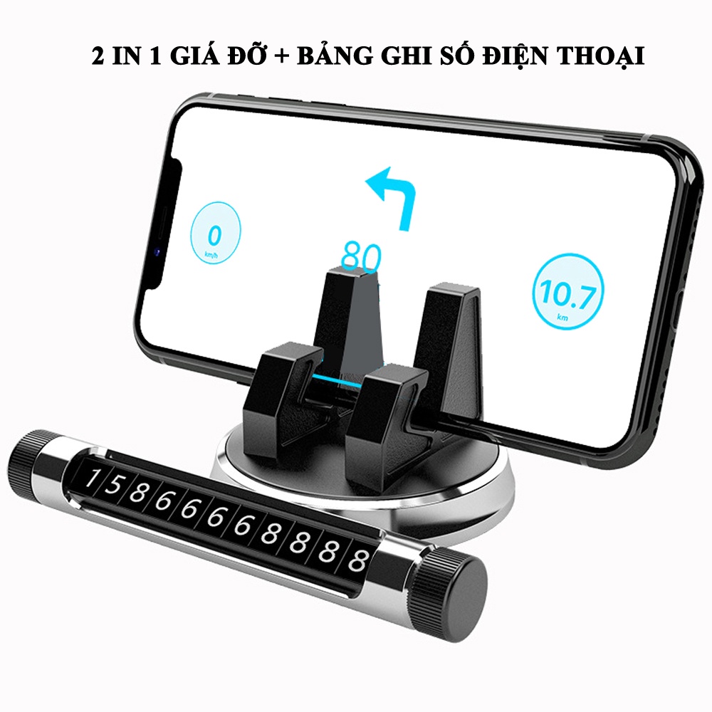 Bảng ghi số điện thoạị trên ô tô kiêm giá đỡ điện thoại trên ô tô 2 in 1 xoay 360 độ chữ số phát sáng trong đêm