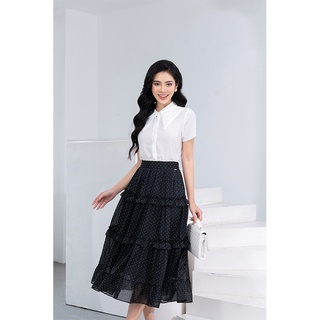 Chân váy tơ đen chấm bi, nhún 3 tầng (Limitted) Toson 38033J62
