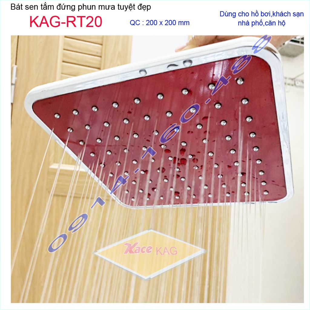 Bát sen tắm đứng vuông 20x20 cm KAG-RT20, đầu sen phun mưa tia nước đều thiết kế mới thời trang sang trọng tuyệt đẹp