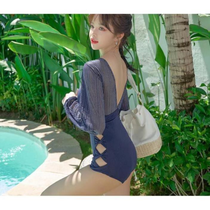 Đồ bơi nữ kín đáo dài tay 💝QUEEN BIKINI💝 Bikini 1 mảnh liền thân tím Quảng châu đi biển BIK007  ྆ 😘 ་