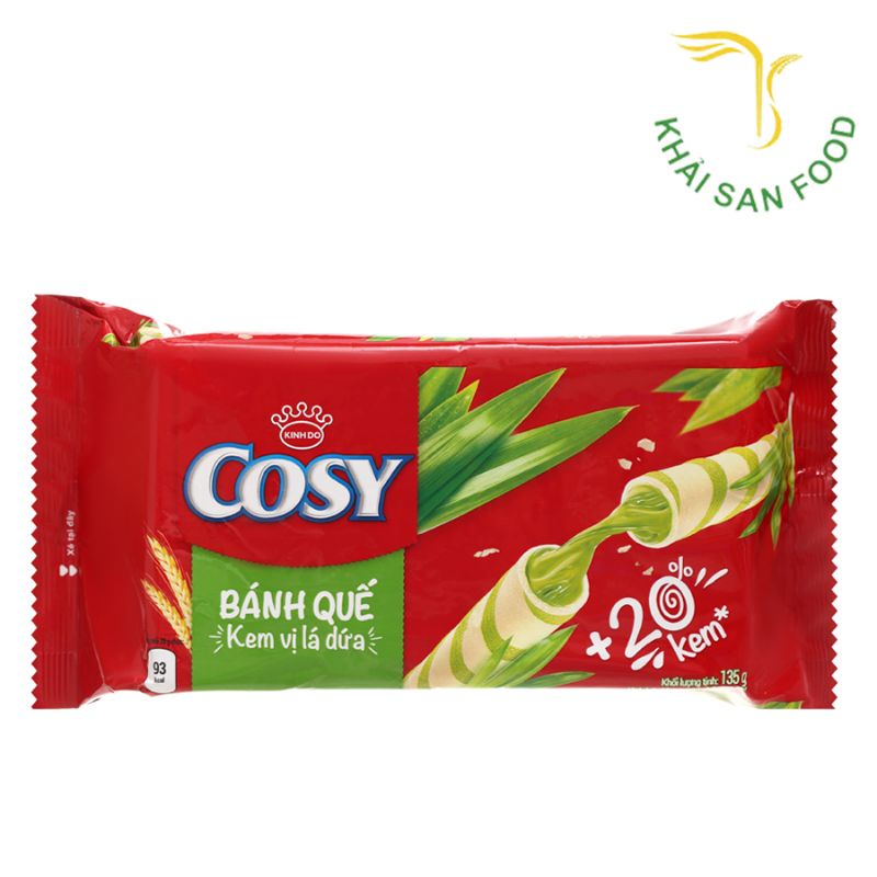 Bánh quế Cosy vị kem sô cô la/ dâu/ cam/ lá dứa gói 132g