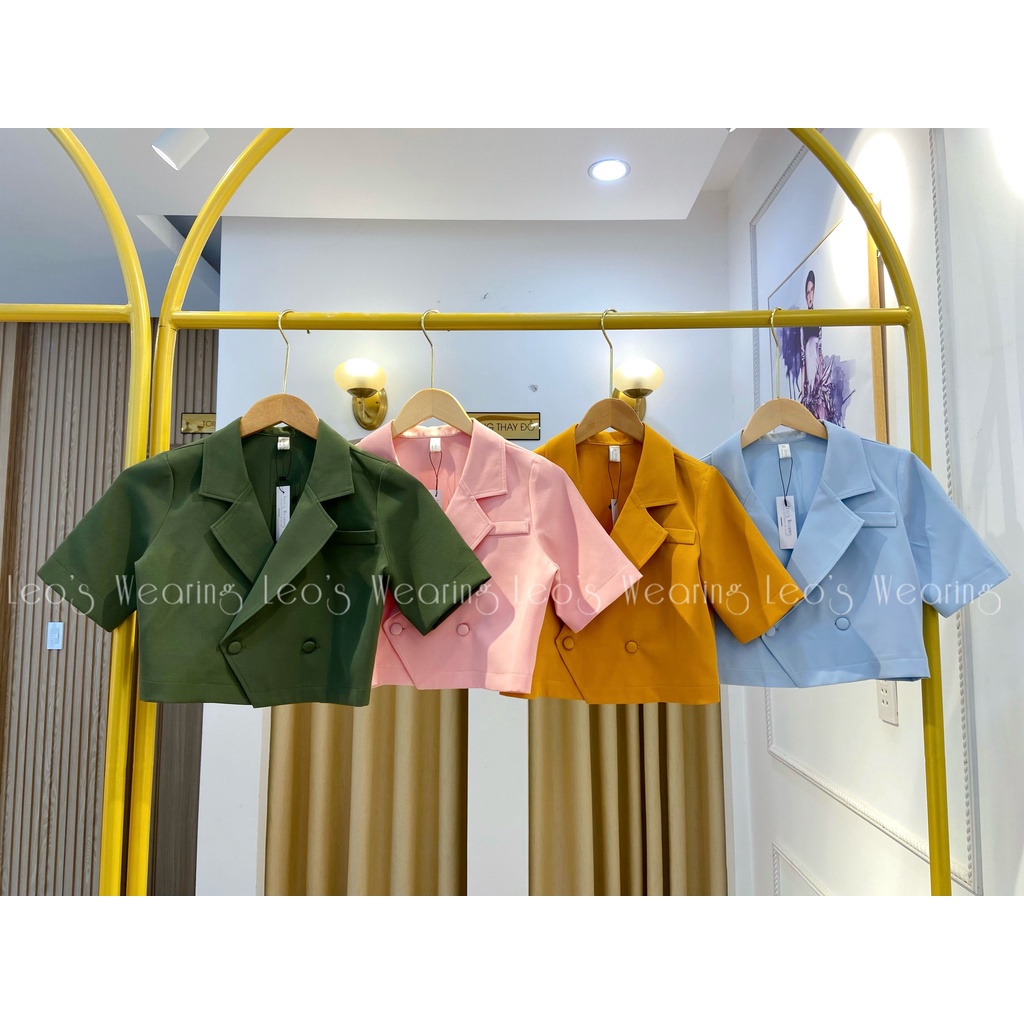 Áo khoác blazer nữ cổ vest tay lỡ dáng croptop LEOSWEARING A06 | BigBuy360 - bigbuy360.vn