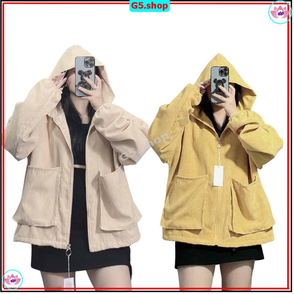 Áo khoác chống nắng nhung tăm gân nữ form rộng đẹp ulzzang Có Nón Túi Hộp Lớn