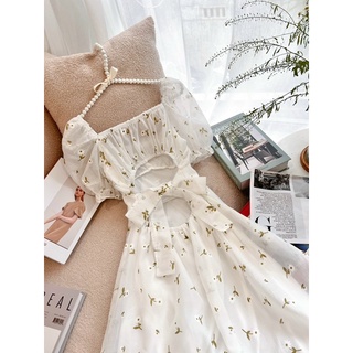 Váy hoa tay ngắn xếp ly( Sẵn tại shop)