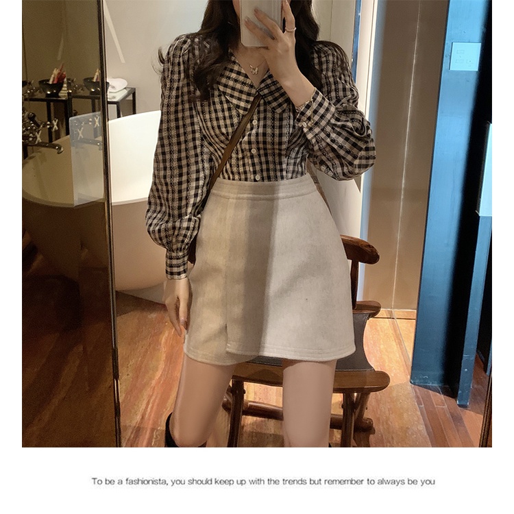 Áo Sơ Mi Nữ Tay Dài Họa Tiết Caro Thời Trang Phong Cách