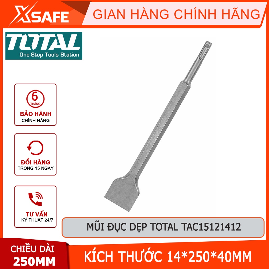Mũi đục dẹp TOTAL TAC15121412 Mũi đục size 14x250x40mm dùng đục, khoét các bề mặt vật liệu cứng - [XSAFE]