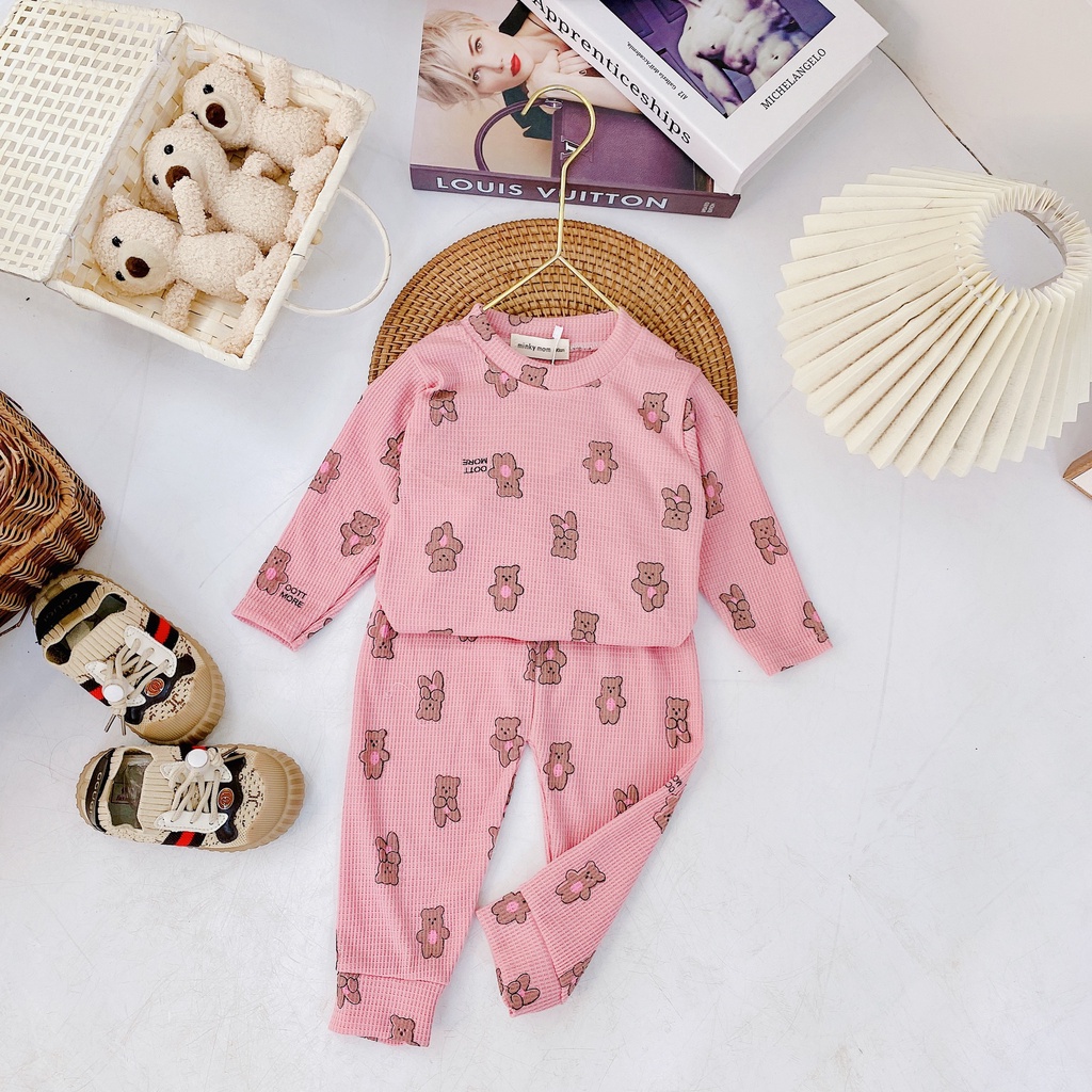 Bộ dài tay thu đông cho bé trai bé gái 8-18kg, vải tổ ong cao cấp, họa tiết Chú Gấu ngộ nghĩnh - BO101