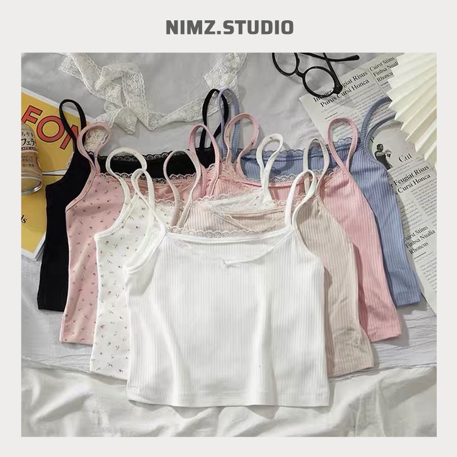 Áo Hai Dây Thun Tăm Viền Ren Hoa Nhí Mùa Hè[ ẢNH SHOP TỰ CHỤP CUỐI]