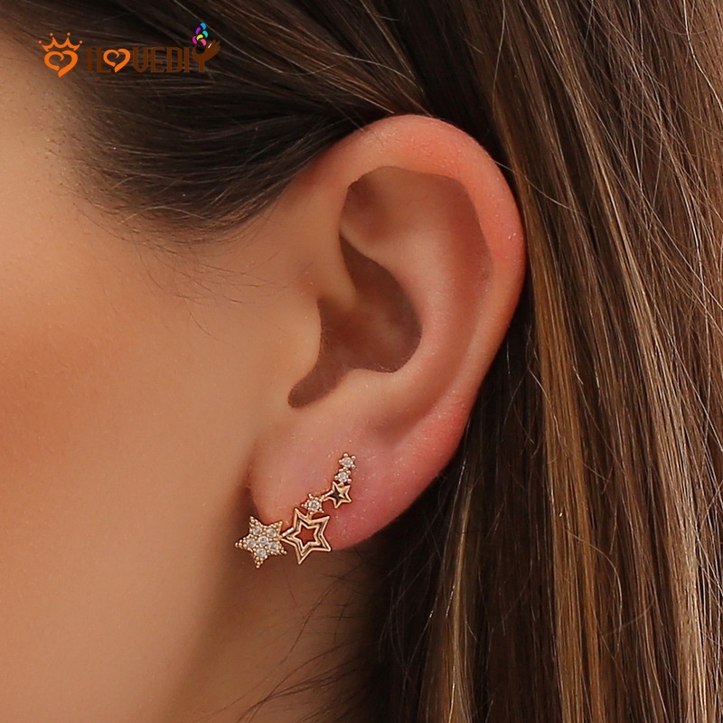 Bông Tai Hình Ngôi Sao Đính Đá Pha Lê Thanh Lịch Đơn Giản Phong Cách Hàn Quốc Cho Nữ