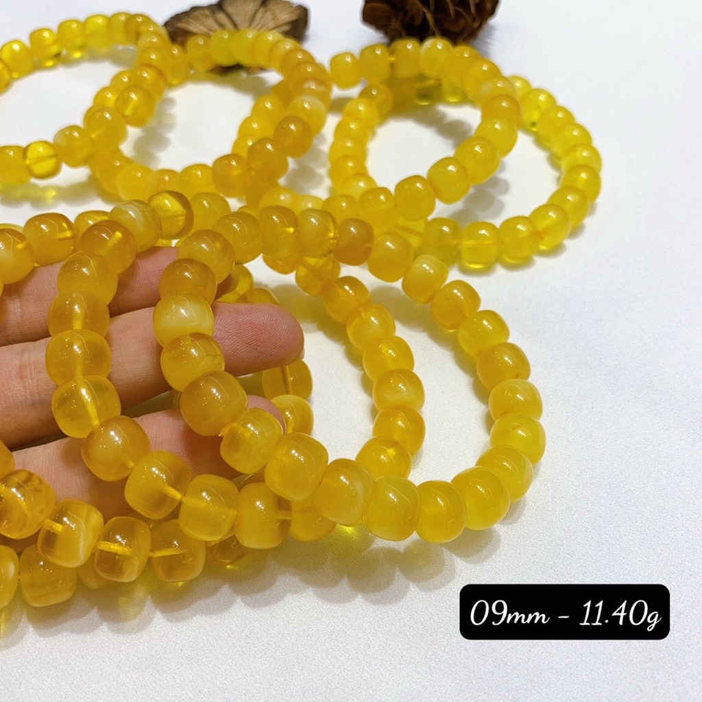 Vòng Tay Hổ Phách Baltic Bán Trong Hạt Bầu Tròn 2A Size 8-9mm