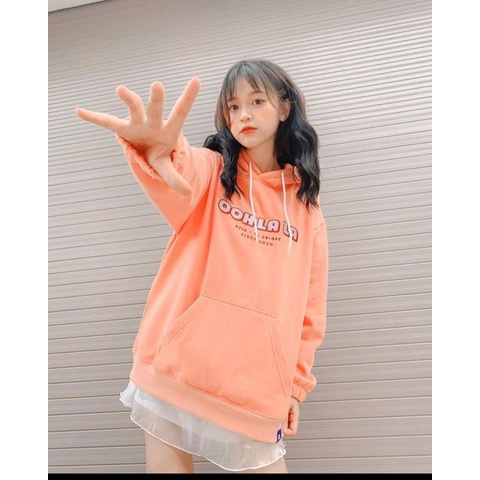 Áo hoodie nữ Ohh La La hồng cam Laura Boutique - Áo nỉ hoodie nữ có mũ trẻ trung