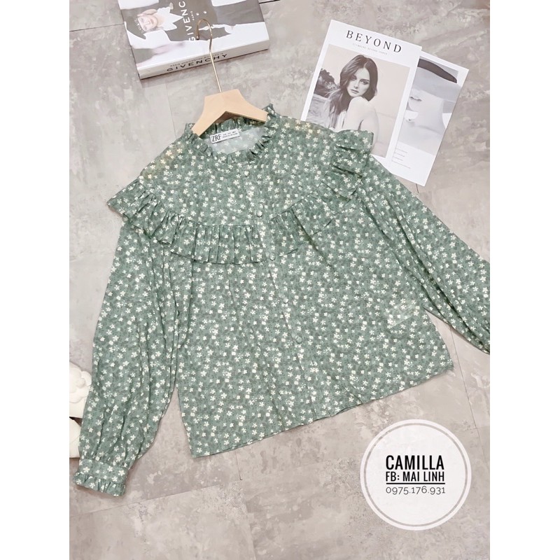 [Mã WASTUP giảm 10% tối đa 30K đơn 99K] ⚡️VOAN TƠ⚡️Áo sơ mi bèo voan tơ màu xanh hoa nhí | BigBuy360 - bigbuy360.vn