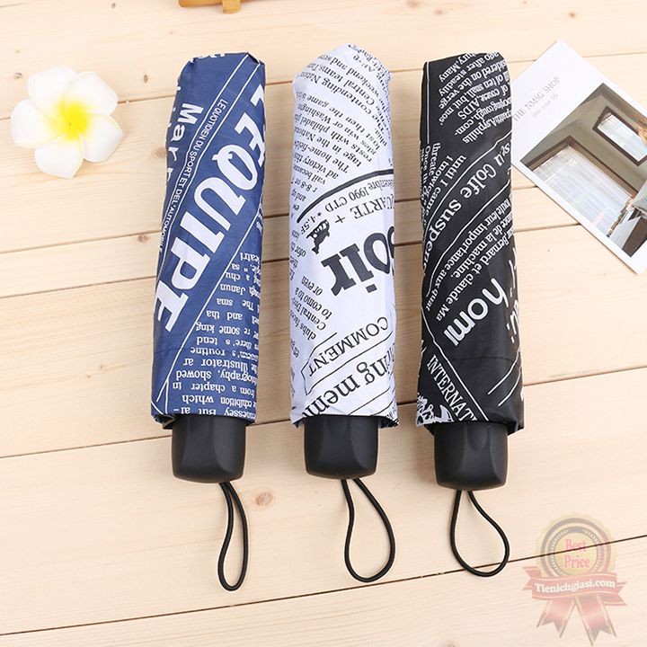 Ô dù che nắng mưa 3 lớp retro hoạt tiết báo chí chống tia UV