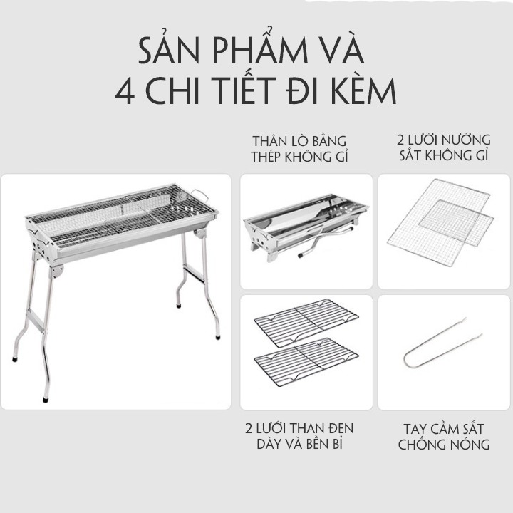 Bếp nướng than hoa chân cao, chất liệu thép không gỉ, chân có thể gấp gọn