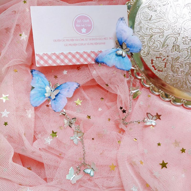 Kẹp tóc hình bướm có dây tua rua kim loại