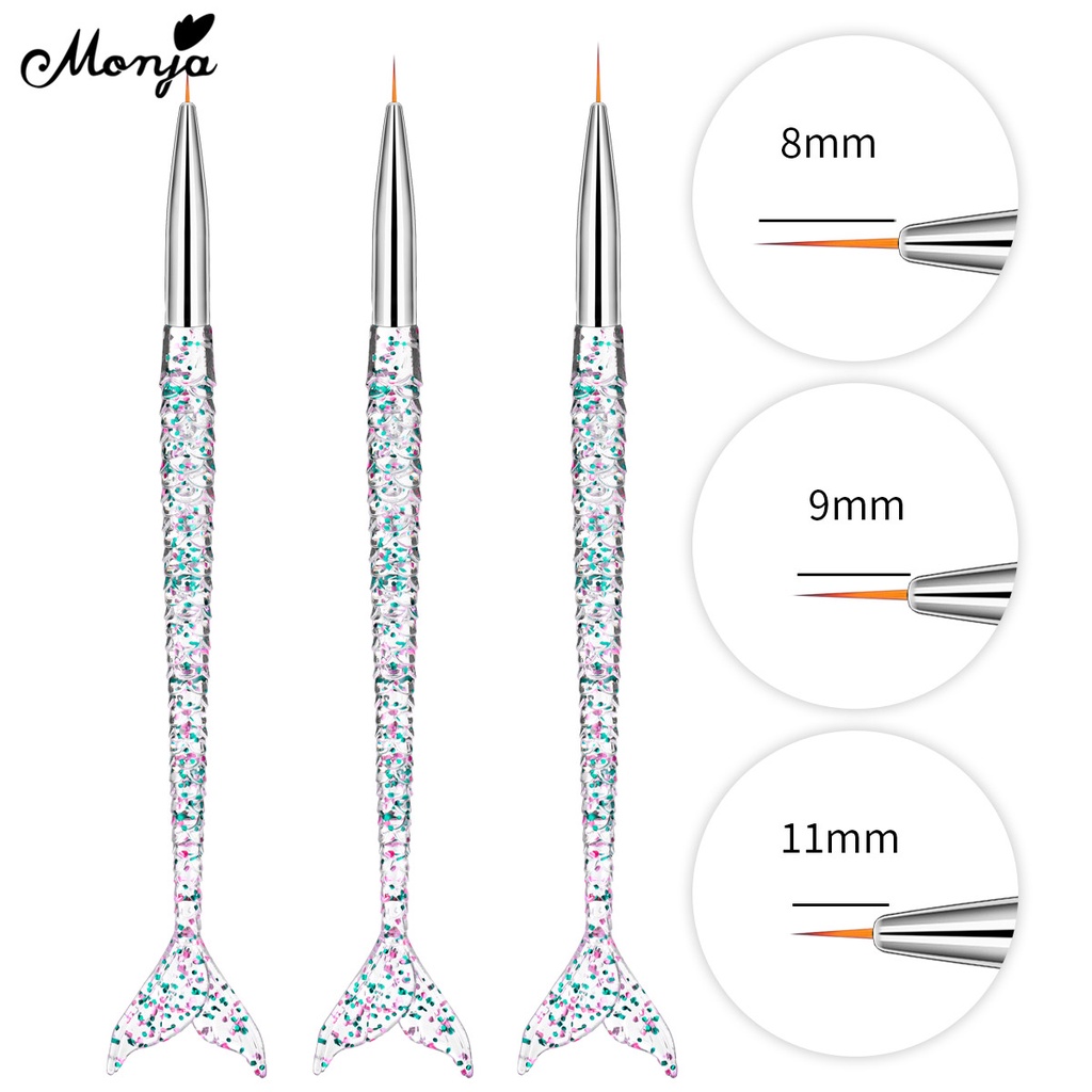 Set 3 cọ vẽ trang trí móng tay nghệ thuật MONJA chuyên nghiệp tiện lợi