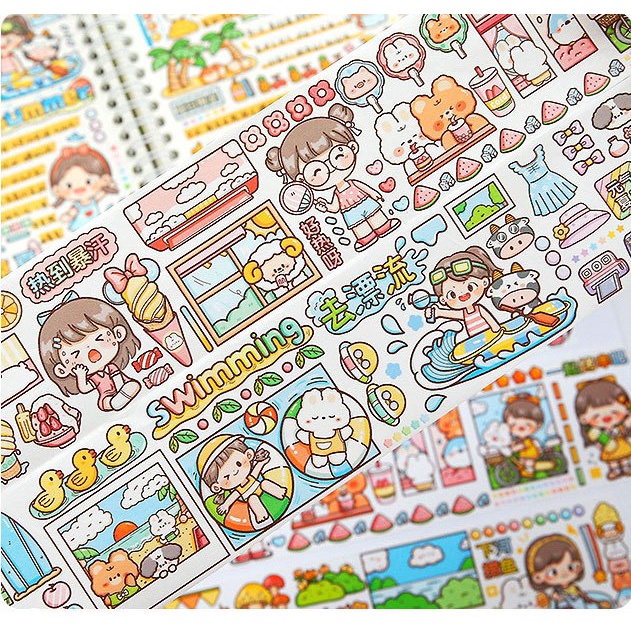 Băng giấy washitape họa tiết DoDoJam, Cuộn băng keo dán trang trí sổ tay, Chiết chu kỳ Telado, Lọ chiết hoạt hình cute