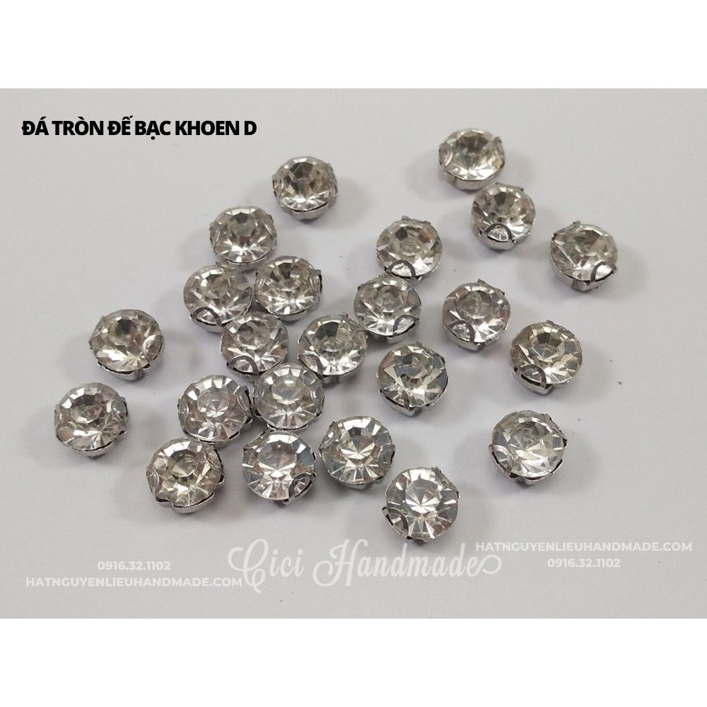 Set 50 -100 hạt đá tròn đế bạc khoen D Cici Handmade chuyên hạt đá hạt pha lê hạt cườm hạt trang sức tự làm