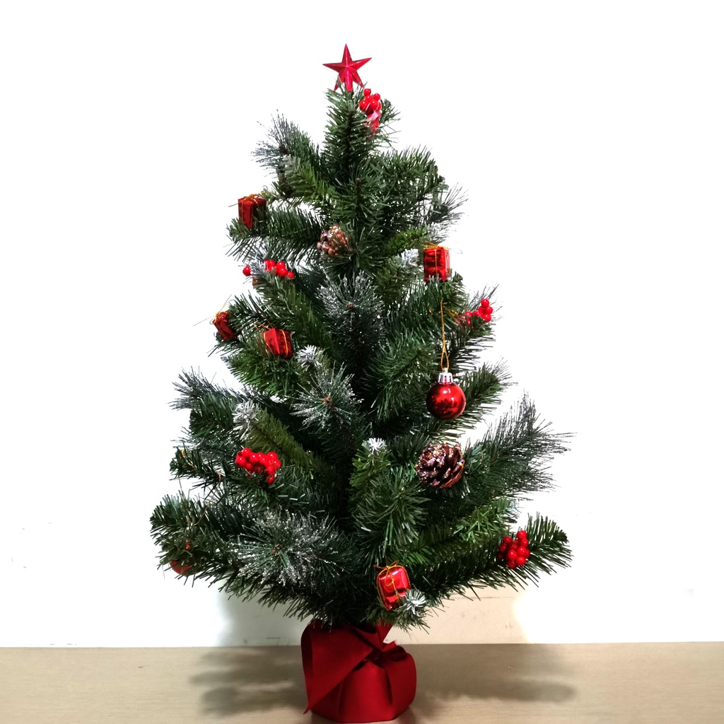 Cây thông noel để bàn 77cm quà tặng trang trí giáng sinh hàng Việt Nam chất lượng cao mẫu 3 loại lá gắn trái thông