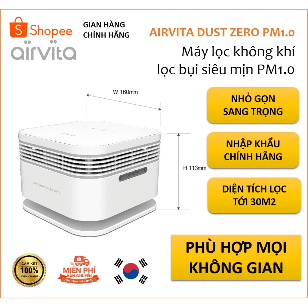 Máy lọc không khí Hàn Quốc Airvita Dust Zero lọc bụi siêu mịn PM1.0, diệt khuẩn - Nhập khẩu và bảo hành chính hãng