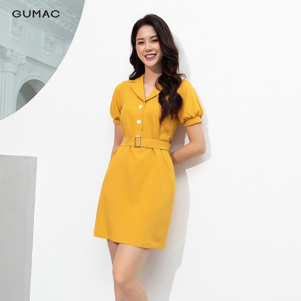 [Mã MABR07062 giảm 8% tối đa 50K đơn từ 249K] Đầm ôm nữ cổ vest đai eo GUMAC DA9241 | BigBuy360 - bigbuy360.vn