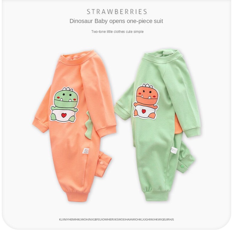 Bộ Áo Liền Quần Cotton Tay Dài In Hình Khủng Long Hoạt Hình One Piece Dễ Thương Cho Bé 0-18 Tháng Tuổi
