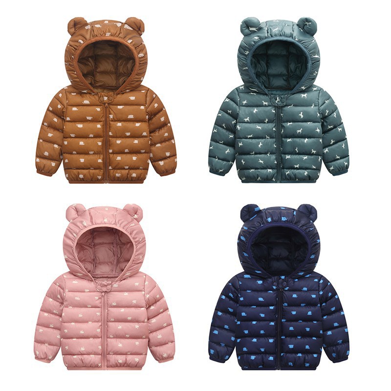 Áo khoác tay dài có nón in họa tiết xinh xắn thời trang dành cho trẻ em