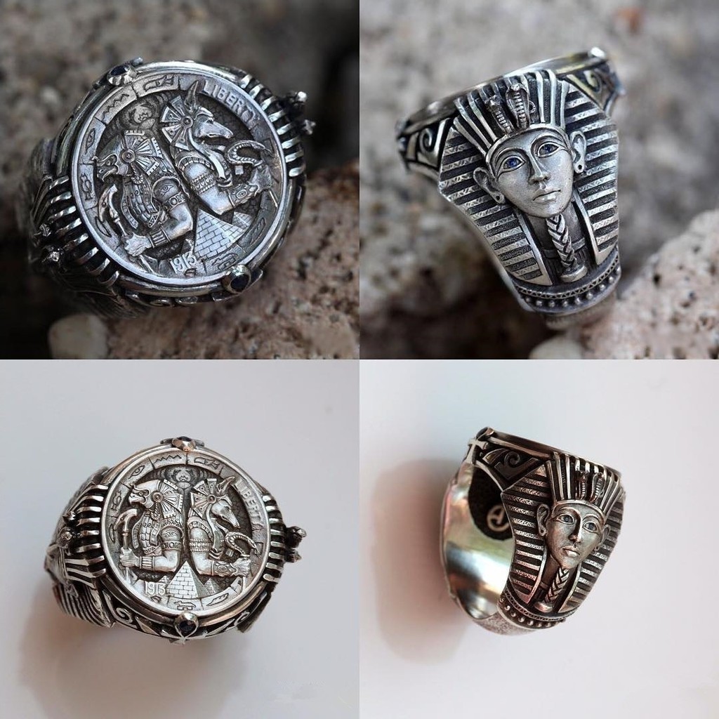 weiweijewelry/Nhẫn thép không gỉ cổ điển cho nam / Nhẫn bùa hộ mệnh của thiên thần Ai Cập cổ đại Anubis