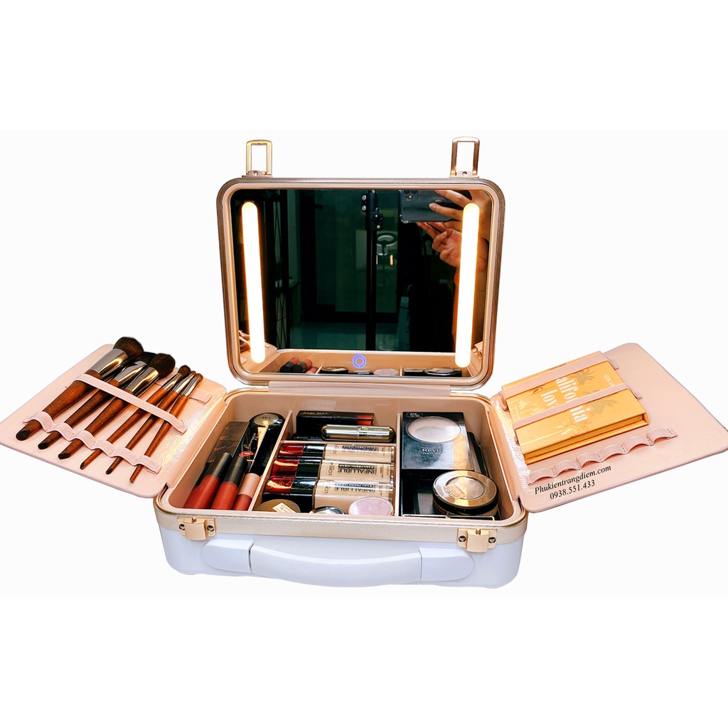 [Size 30cm] Cốp Mini Make Up Cá Nhân Có Gương Đèn LED Beauty Case