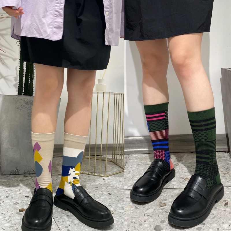 Vớ bất đối xứng đơn giản phong cách Nhật Bản thời trang thu đông sáng tạo cho cặp đôi