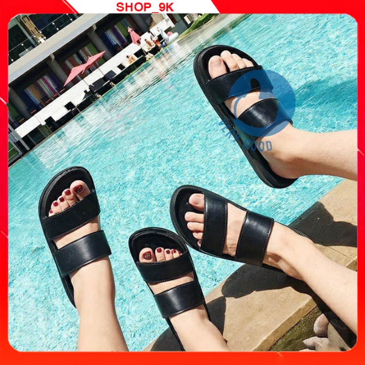 Dép Sandal đen cao su nam nữ 2 quai ngang cá tính loại 1 đi trong nhà, đi chơi, đi dạo phố siêu hót êm chân - DG2 shop9k