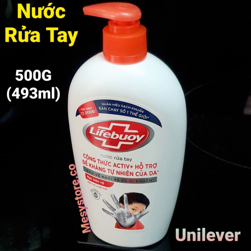 Nước rửa tay Lifebuoy 500G Bạc Bảo Vệ 99,9%