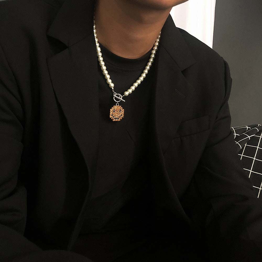 Vòng cổ chuỗi hạt ngọc trai mặt hình mặt cười phong cách Hàn Quốc cá tính cho nam nữ