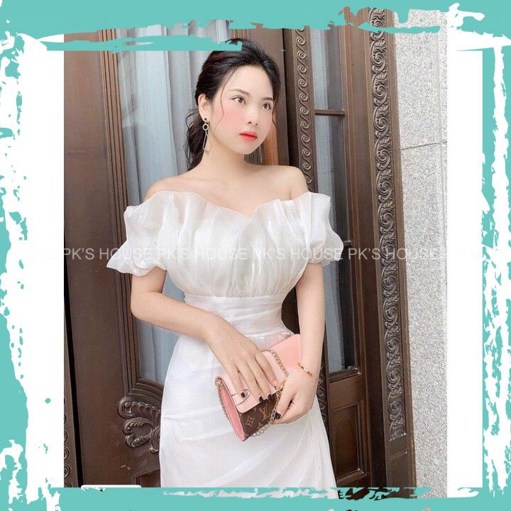 🌺 Váy Thiết Kế Ôm Trắng Trễ Vai V1709, Đầm Thiết Kế Vạt Chéo Tơ Nhật Cao Cấp l🥰 FREESHIP