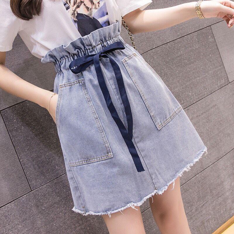 12C21B1 Chân váy jean lưng thun cột dây 2 túi to phong cách năng động | BigBuy360 - bigbuy360.vn