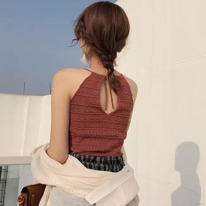 Áo Tank Top Dệt Kim Sát Nách Cổ Tròn Phong Cách Hàn Quốc