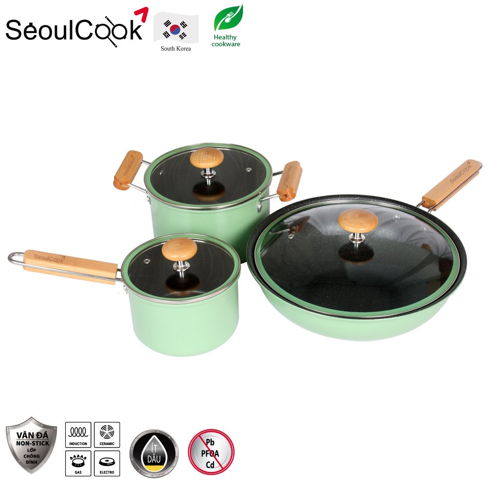 Seoulcook Luxury nồi chảo cao cấp Hàn Quốc, chống dính vân đá an toàn sức khỏe