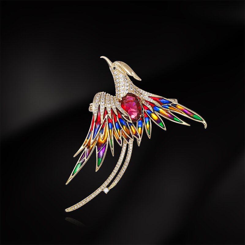 HÀNG CAO CẤP- Tag cài áo vest, sơ mi, len đính đá ZIRCON có độ quang học hoàn hảo- Phượng Hoàng-Luxury phoenix brooch