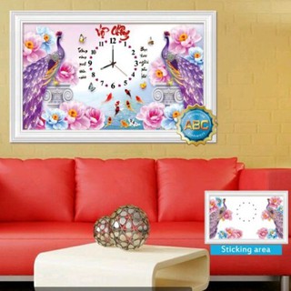 Tranh đính đá vợ chồng đồng hồ 50x80cm