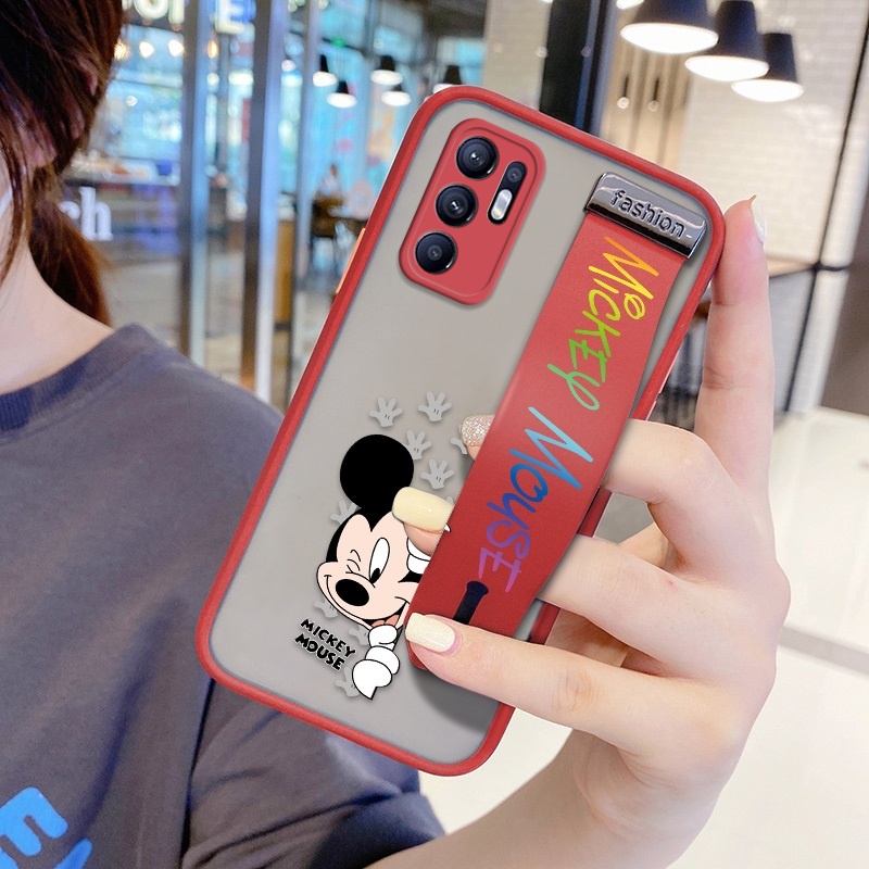 Ốp Điện Thoại Có Dây Gài Cho Oppo Reno6 Z Reno6 4G Reno 6 5 Pro 5G Reno5 4G ​Ốp Điện Thoại Viền Dẻo Siêu Mỏng Họa Tiết Hoạt Hình Mickey Dễ Thương Chống Sốc Cho Nữ