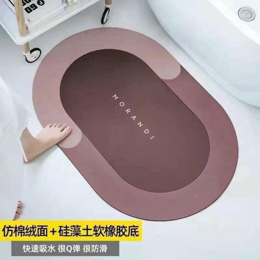 Thảm lau chân hình oval siêu thấm hút, khô chân nhanh, chống trơn trượt để nhà tắm nhà bếp