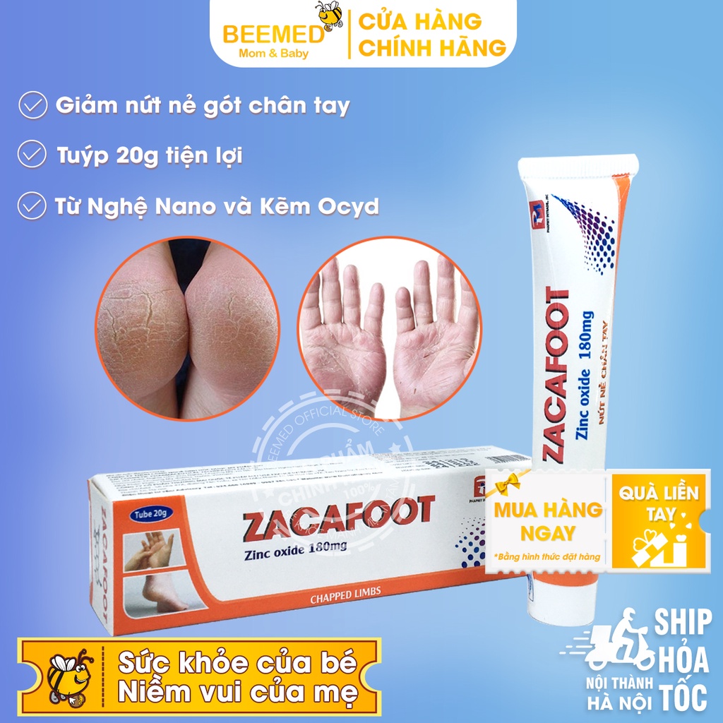 Kem gót chân tay từ Kẽm Oxyd Zacafoot, dưỡng ẩm giảm nứt nẻ ,tinh chất nghệ Nano Curcumin, mật ong và vaseline