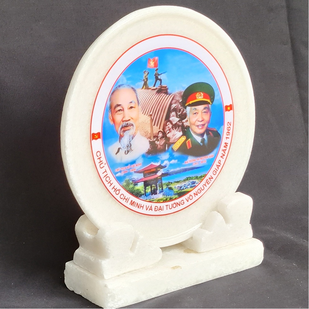 Đĩa Đá Trắng Bác Hồ Bác Giáp, Đĩa trang trí bàn làm việc, để tại kệ tủ làm quà lưu niệm