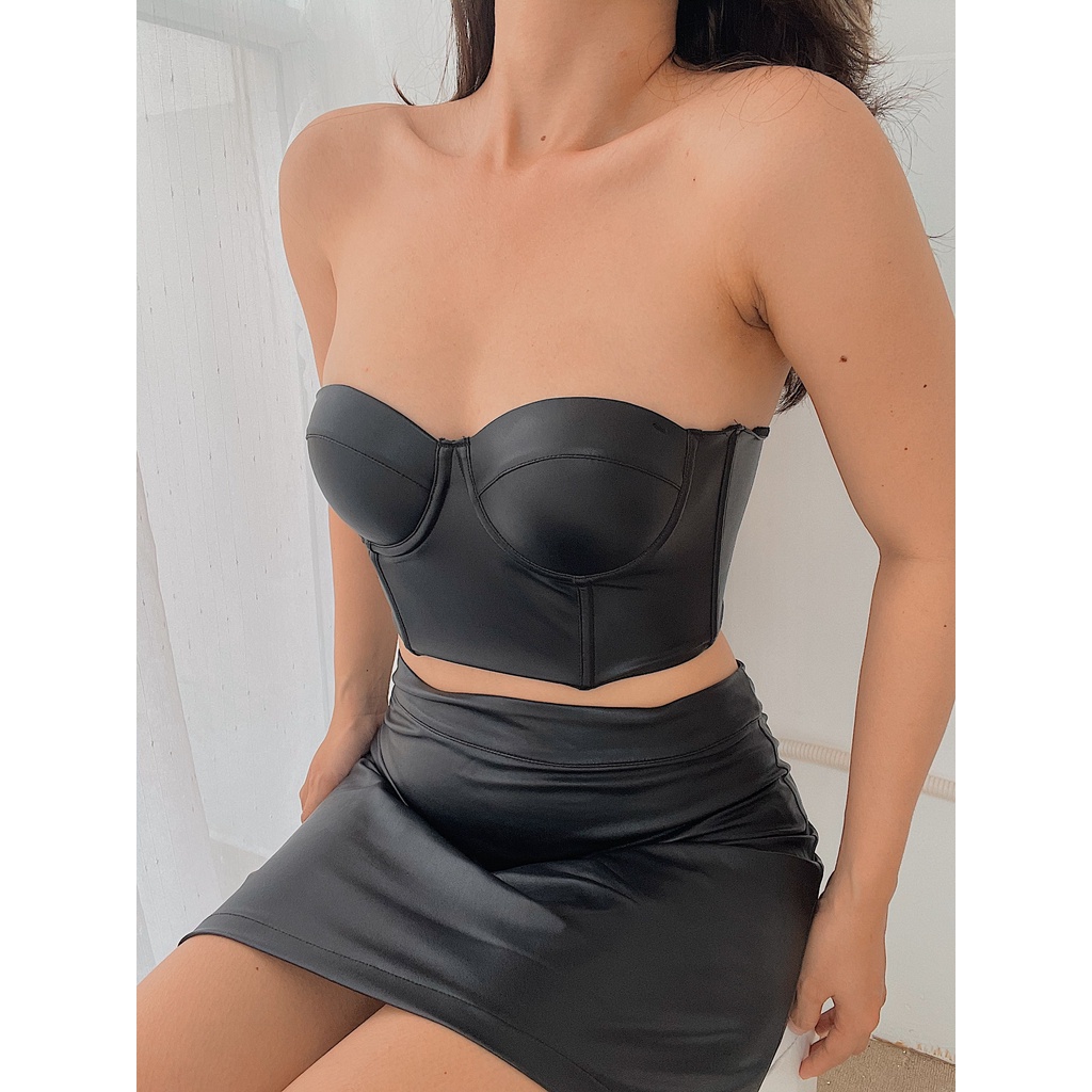Áo corset cúp ngực da PU mút 2cm có gọng cố định Cô Kim 7